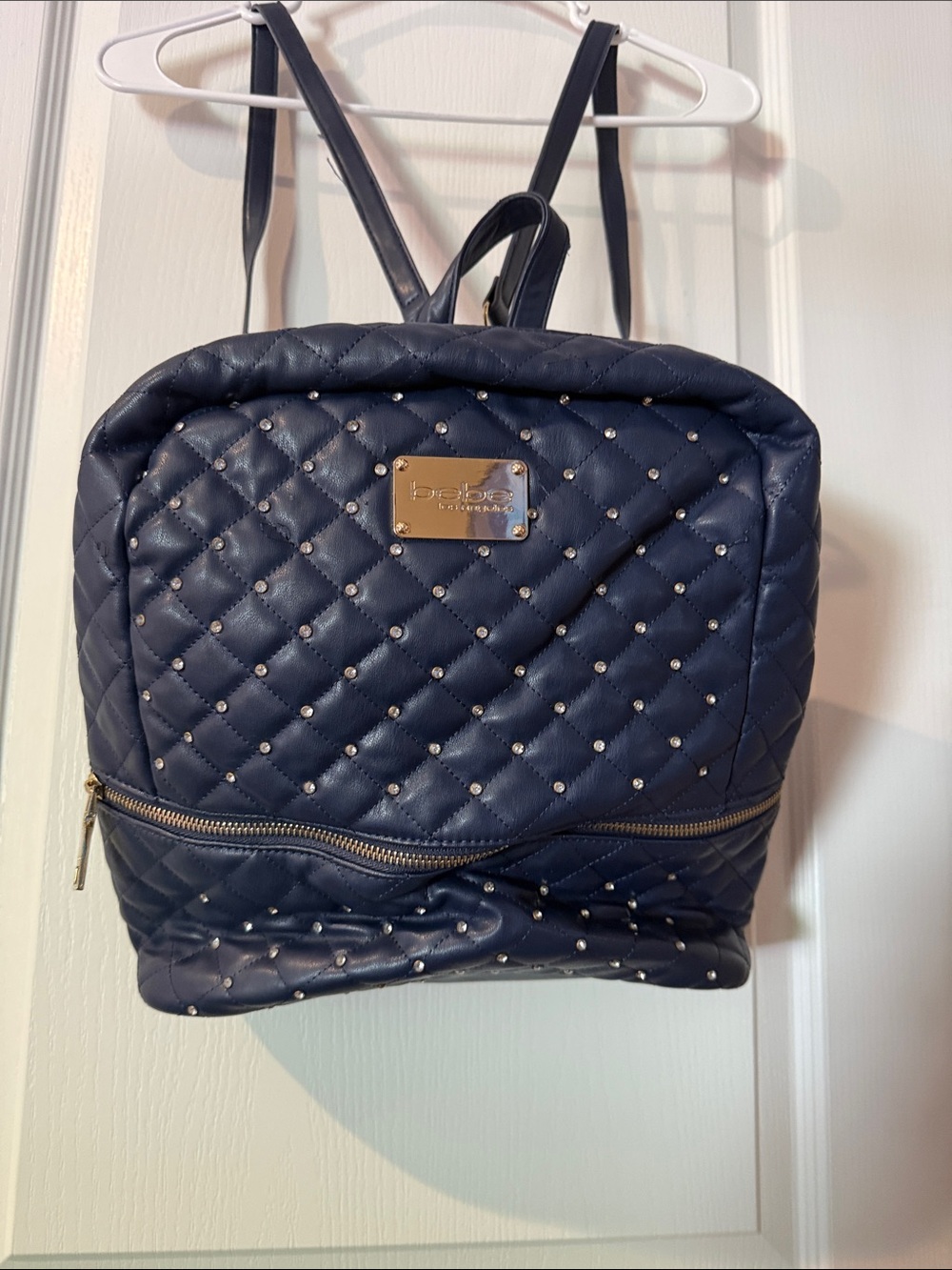 bebe Quilted Navy Studded Faux-Leather Backpack